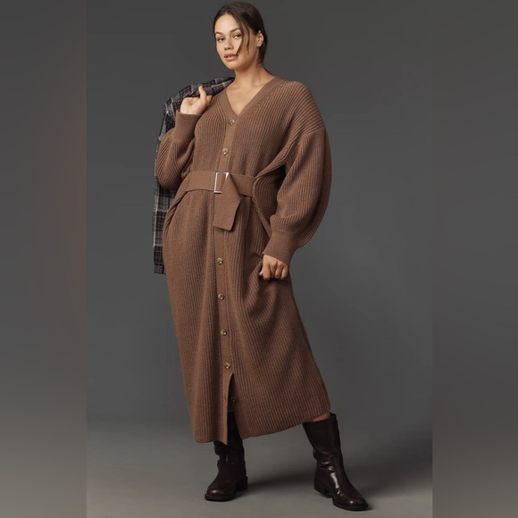 Anthropologie Dresses & Skirts - NWT By Anthropologie 2X Plus Long-Sleeve Belted Cardigan Rhyme Sweater Dress